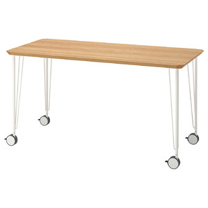 ANFALLARE / KRILLE Desk, bamboo, white, 140x65 cm
