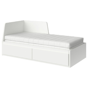 FLEKKE Day-bed w 2 drawers/2 mattresses, white/Åfjäll firm, 80x200 cm