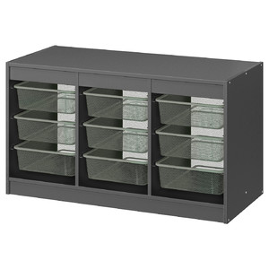 TROFAST Storage combination with boxes, grey/light green-grey, 99x44x56 cm