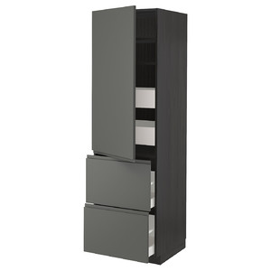 METOD / MAXIMERA Hi cab w shlvs/4 drawers/dr/2 frnts, black/Voxtorp dark grey, 60x60x200 cm