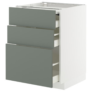 METOD / MAXIMERA Bc w pull-out work surface/3drw, white/Nickebo matt grey-green, 60x60 cm