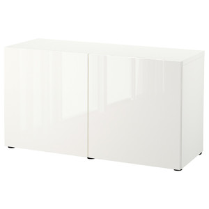 BESTÅ Storage combination with doors, white, Selsviken high-gloss/white, 120x42x65 cm