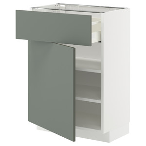 METOD / MAXIMERA Base cabinet with drawer/door, white/Nickebo matt grey-green, 60x37 cm