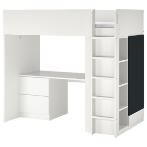 SMÅSTAD Loft bed, white blackboard surface/with desk with 3 drawers, 90x200 cm