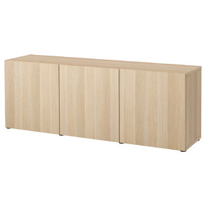 BESTÅ Storage combination with doors, white stained oak effect, Lappviken white stained oak effect, 180x42x65 cm