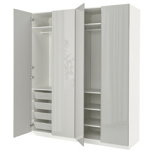 PAX / FARDAL Wardrobe, white/high-gloss light grey, 200x60x236 cm