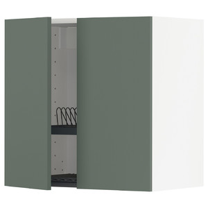 METOD Wall cabinet w dish drainer/2 doors, white/Bodarp grey-green, 60x60 cm