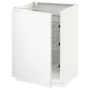 METOD Base cabinet with wire baskets, white/Voxtorp matt white, 60x60 cm