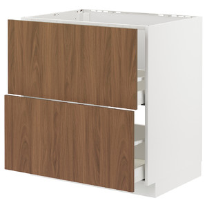 METOD/MAXIMERA Base cab f sink+2 fronts/2 drawers, white/Tistorp brown walnut effect, 80x60 cm