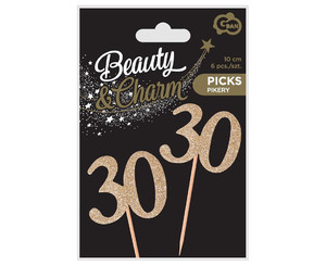 Birthday Picks 30 6pcs, gold