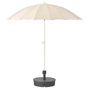 SAMSÖ Patio umbrella with base, beige, Grytö dark grey