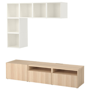 BESTÅ / EKET Cabinet combination for TV, white stained oak effect/white, 180x42x170 cm