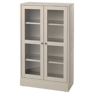 HAVSTA Glass-door cabinet with plinth, grey-beige/clear glass, 81x37x134 cm
