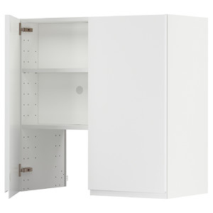 METOD Wall cb f extr hood w shlf/door, white/Voxtorp matt white, 80x80 cm