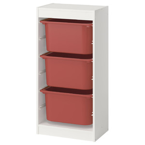 TROFAST Storage combination with boxes, white/red, 46x30x94 cm