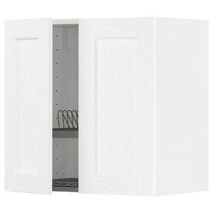 METOD Wall cabinet w dish drainer/2 doors, white Enköping/white wood effect, 60x60 cm