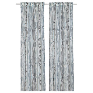 KLIPPNEJLIKA Curtains, 1 pair, white/blue, 145x300 cm