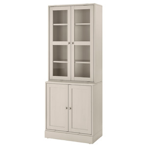 HAVSTA Storage combination w glass-doors, grey-beige, 81x47x212 cm