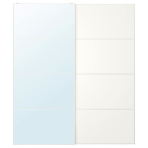 AULI / MEHAMN Pair of sliding doors, white mirror glass/double sided white, 200x236 cm