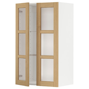 METOD Wall cabinet w shelves/2 glass drs, white/Forsbacka oak, 60x100 cm