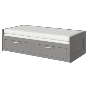 BRIMNES Day-bed w 2 drawers/2 mattresses, grey/Åfjäll medium firm, 80x200 cm