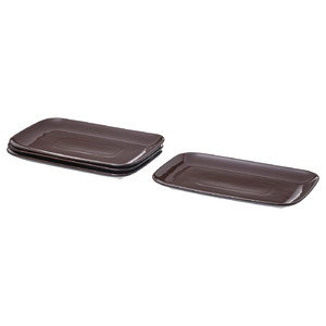 FÄRGKLAR Plate, glossy brown, 30x18 cm, 4 pack
