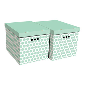 Decorative Storage Box XL, green dots, 2-pack