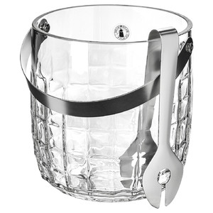 FRÖJDA Ice bucket with tongs, clear glass/stainless steel