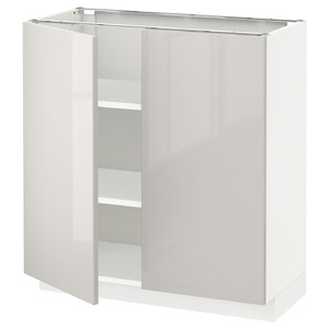 METOD Base cabinet with shelves/2 doors, white/Ringhult light grey, 80x37 cm