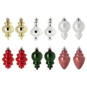 VINTERFINT Decoration bauble, set of 12, mixed shapes/mixed colours