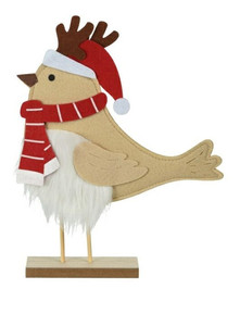 Christmas Decoration Bird 30cm, Santa hat