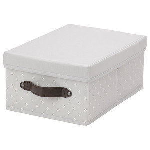 BLÄDDRARE Box with lid, grey, patterned, 25x35x15 cm