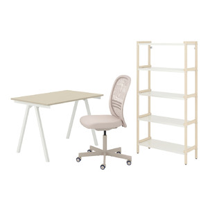 TROTTEN/FLINTAN / EKENABBEN Desk and storage combination, and swivel chair beige/white