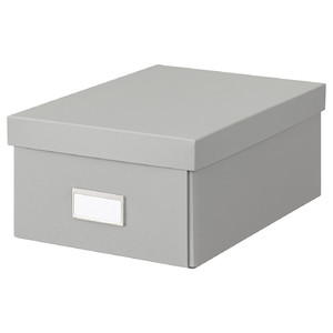 HOVKRATS Storage box with lid, light grey, 23x32x14 cm