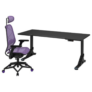 UPPSPEL / STYRSPEL Gaming desk and chair, black/purple, 180x80 cm
