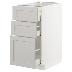 METOD/MAXIMERA Base cabinet with 3 drawers, white/Lerhyttan light grey, 40x61.9x88 cm