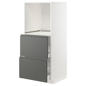 METOD / MAXIMERA High cabinet w 2 drawers for oven, white/Voxtorp dark grey, 60x60x140 cm