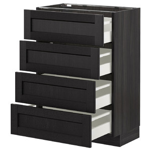 METOD/MAXIMERA Base cab 4 frnts/4 drawers, black/Lerhyttan black stained, 60x39.5x88 cm