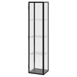 BLÅLIDEN / STRIMSÄV Glass-door cabinet with lighting, black