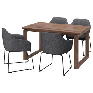 MÖRBYLÅNGA / TOSSBERG Table and 4 chairs, oak veneer brown stained/metal black/grey, 140x85 cm