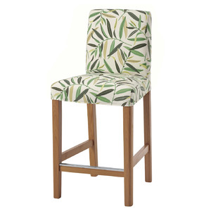 BERGMUND Bar stool with backrest, oak/Fågelfors multicolour, 62 cm