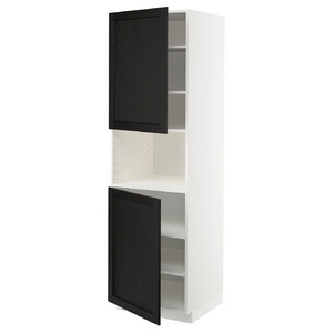 METOD High cab f micro w 2 doors/shelves, white/Lerhyttan black stained, 60x60x200 cm