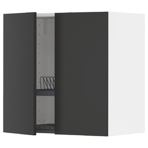 METOD Wall cabinet w dish drainer/2 doors, white/Nickebo matt anthracite, 60x60 cm
