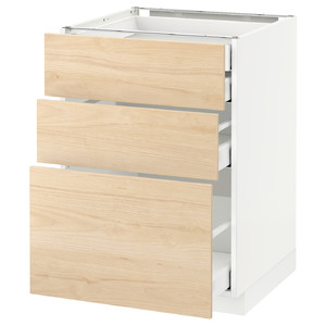 METOD / MAXIMERA Base cb 3 frnts/2 low/1 md/1 hi drw, white, Askersund light ash effect, 60x60 cm