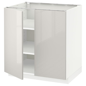 METOD Base cabinet with shelves/2 doors, white/Ringhult light grey, 80x60 cm