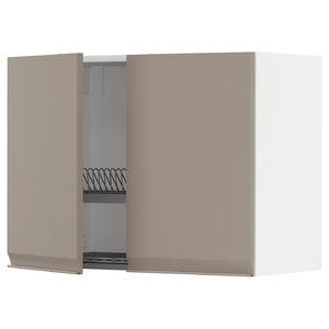 METOD Wall cabinet w dish drainer/2 doors, white/Upplöv matt dark beige, 80x60 cm