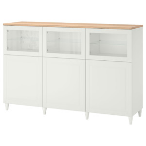 BESTÅ Storage combination with doors, white, Smeviken/Kabbarp white clear glass, 180x42x114 cm