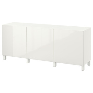 BESTÅ Storage combination with doors, white, Selsviken high-gloss/white, 180x40x74 cm