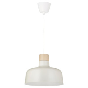 BUNKEFLO Pendant lamp, white/birch, 36 cm