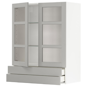 METOD / MAXIMERA wall cab w 2 glass doors/2 drawers, white/Lerhyttan light grey, 80x100 cm